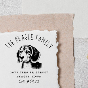 Cute Beagle Family Name Return Address Rubber Stamp