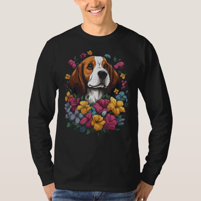 Cute Beagle Flower Bouquet T-Shirt (Front)