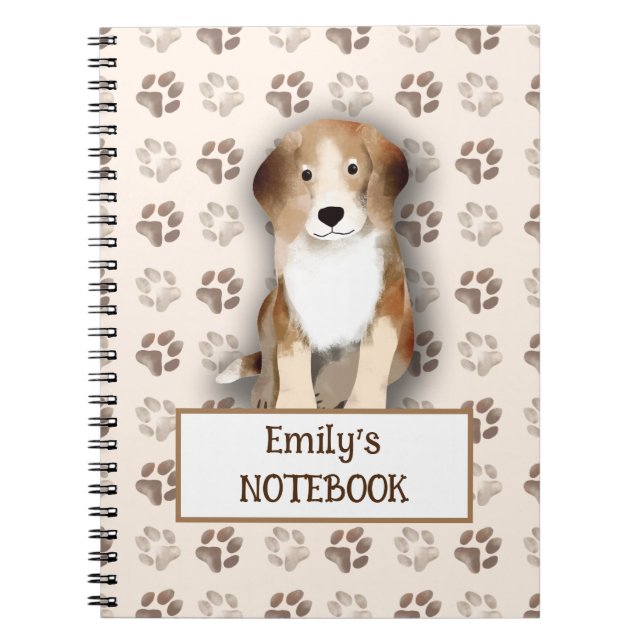 Cute Beagle footprint pattern customizable name Notebook (Front)