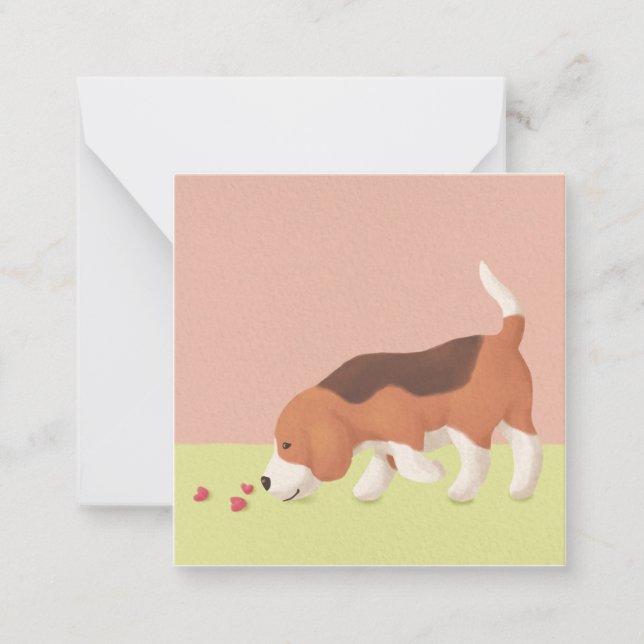 Cute Beagle & Hearts Illustration Note Card (Front)