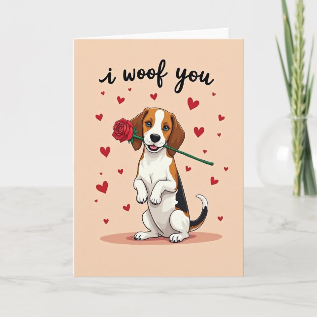 Cute Beagle I Woof You Card (Front)
