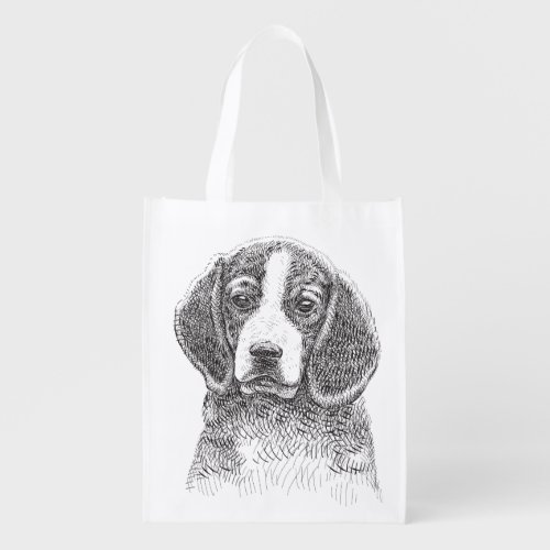 Cute Beagle Lover Gift Illustration Puppy Dog   Grocery Bag