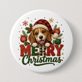 Cute Beagle Merry Christmas Button