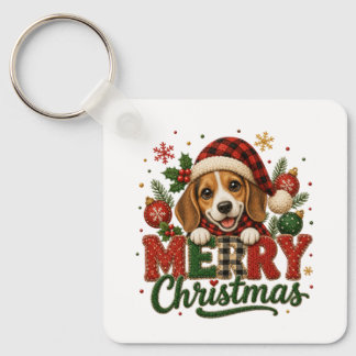 Cute Beagle Merry Christmas Keychain