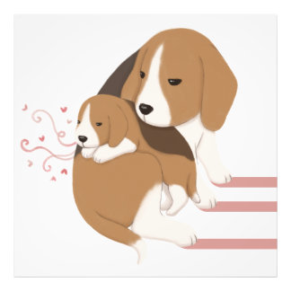Cute Beagle Mom & Baby Illustration Photo Print