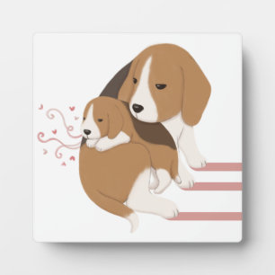 Cute Beagle Mom & Baby Illustration Plaque
