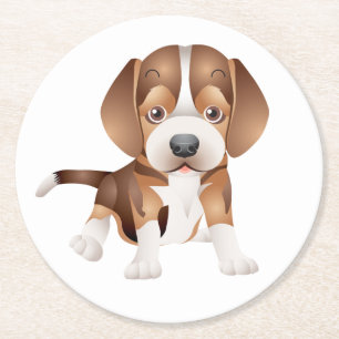 Cute Beagle Mom Dog Lover Puppy Dad Cartoon Pup Round Paper Coaster