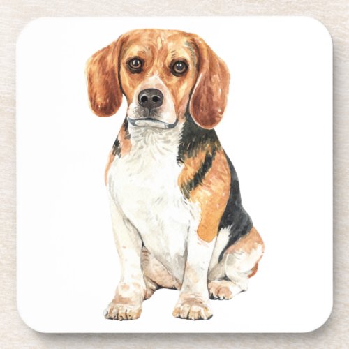 Cute Beagle Mom Dog Lover Puppy Dad Watercolor Pup Beverage Coaster
