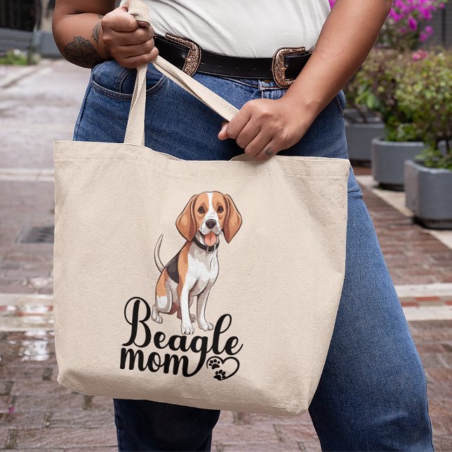 Cute Beagle Mom Gift Funny Cartoon Puppy Dog Lover Large Tote Bag (Creator Uploaded)