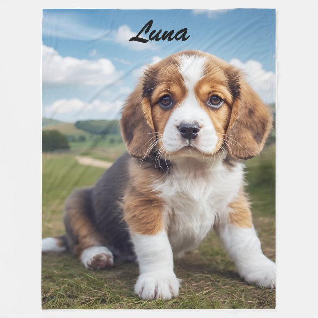 Cute Beagle Personalized Fleece Blanket (Front)