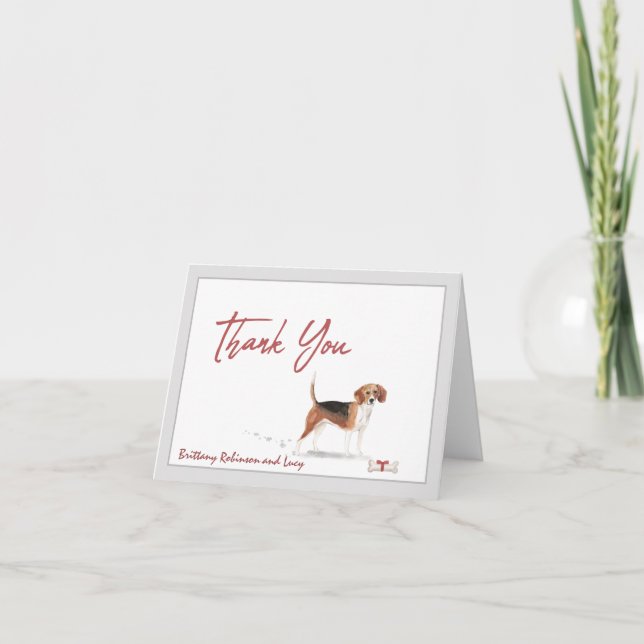 Cute Beagle Pet Dog Personalize Name Bone    Thank You Card (Front)