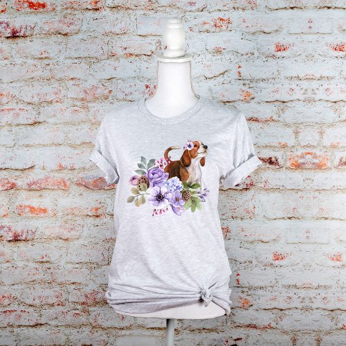 Cute Beagle Pup with Flowers Graphic T_Shirt