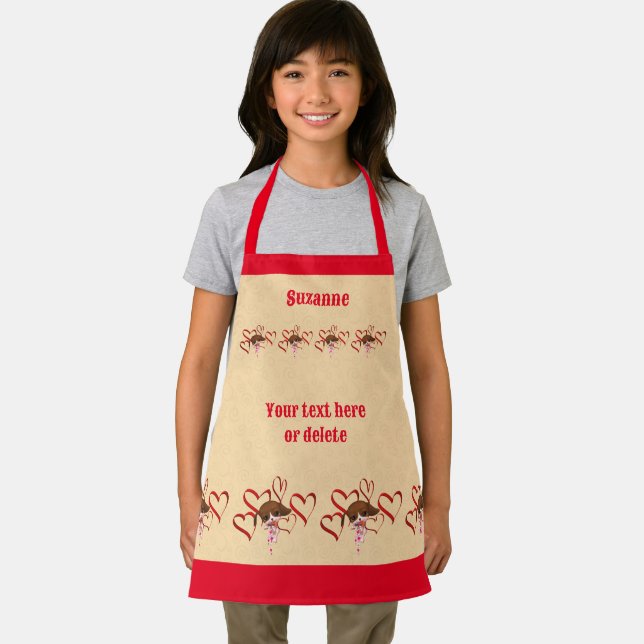 Cute Beagle Puppy And Hearts Personalized Apron (Insitu)