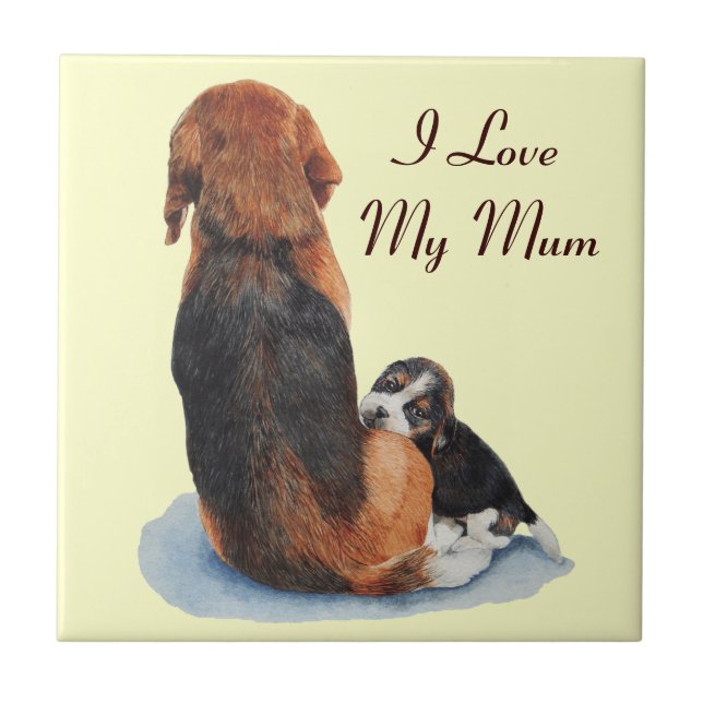 cute beagle puppy and mum dog art tile (Front)