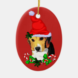 Cute Beagle Puppy Christmas Ceramic Ornament
