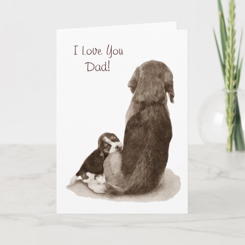 cute beagle puppy cuddling dad dog card