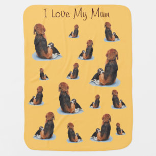 cute beagle puppy cuddling mom dog baby blanket