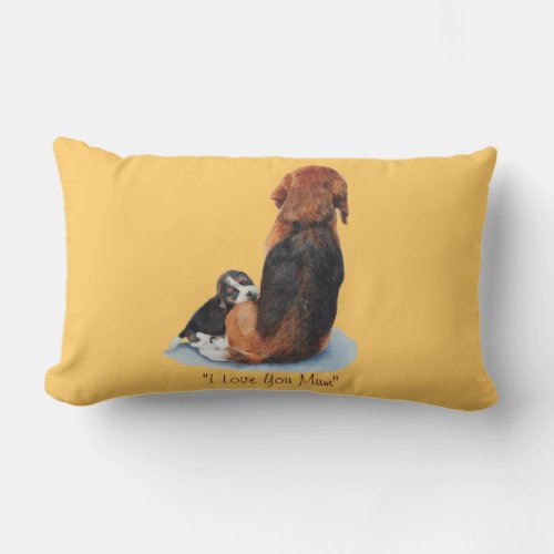 cute beagle puppy cuddling mom dog lumbar pillow