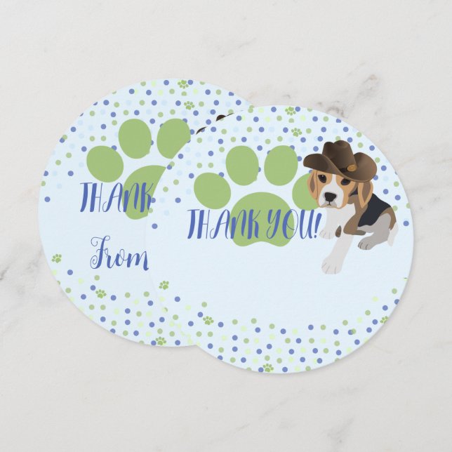 Cute Beagle Puppy Dog in Hat Kids Thank You Card (Front/Back)