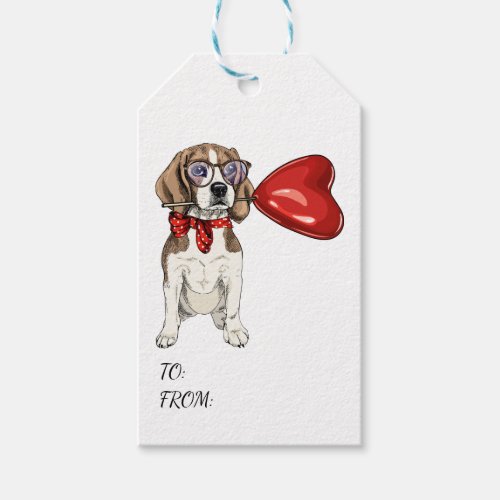 Cute Beagle Puppy Dog Love  Red Heart Balloon Gift Tags