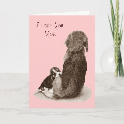 Cute beagle puppy dog with verse for mum card