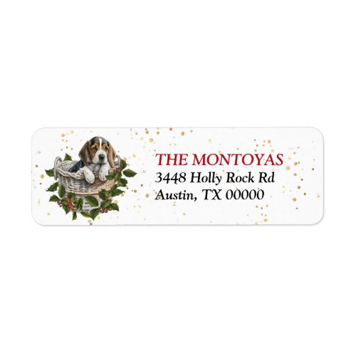 Cute Beagle Puppy Holly Basket Return Address Label