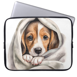 CUTE BEAGLE PUPPY IN BLANKET LAPTOP SLEEVE