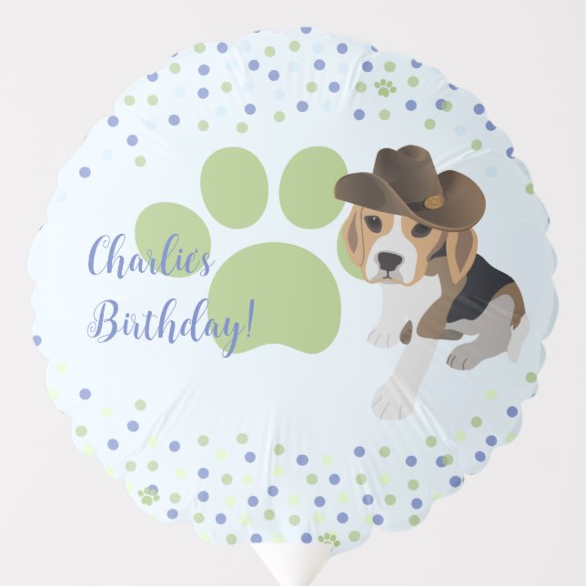 Cute Beagle Puppy in Hat Blue Kids Birthday Party Balloon (Front)
