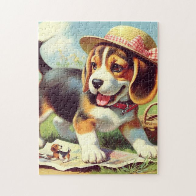 Cute Beagle Puppy Painting Jigsaw Puzzle (Vertical)