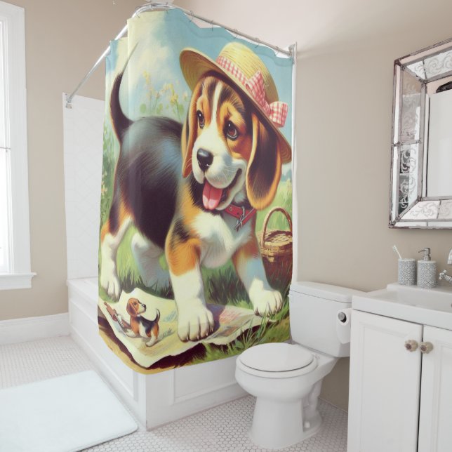 Cute Beagle Puppy Painting Shower Curtain (In Situ)