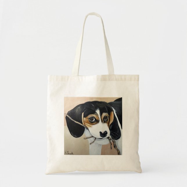 Cute Beagle Puppy Painting Tote Bag (Front)