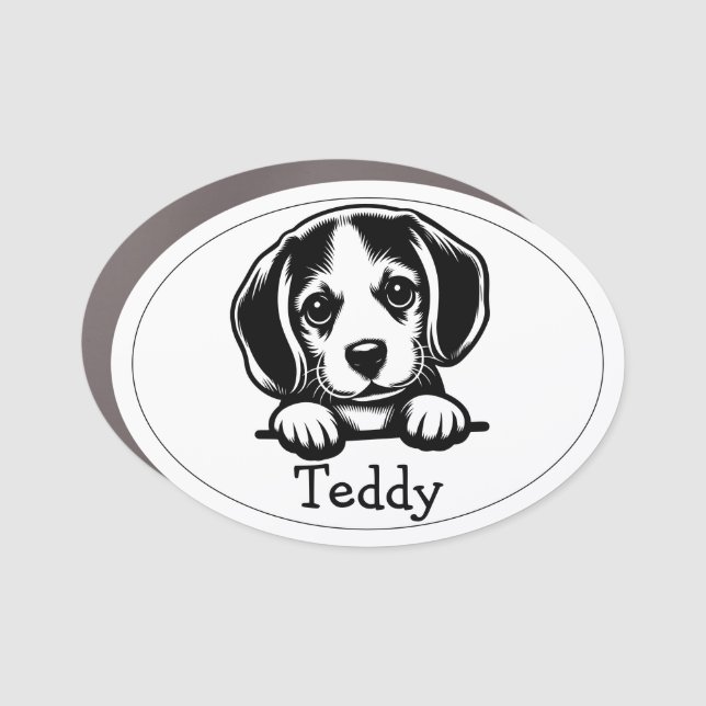 Cute Beagle Puppy peeking Car Magnet (Front)