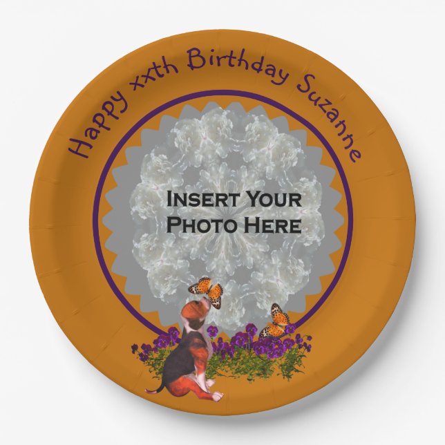 Cute Beagle Puppy Photo Birthday Party Paper Plates (Front)