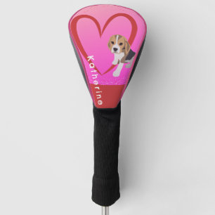 CUTE BEAGLE PUPPY RED LOVE HEART NAME PRETTY PINK GOLF HEAD COVER