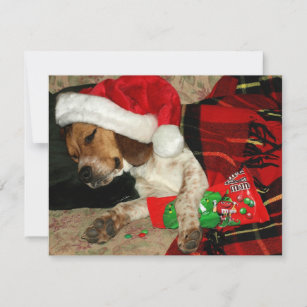 Cute Beagle Puppy Snoopy Wearing Santa Hat Holiday Card