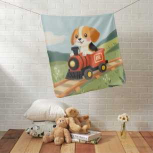 Cute Beagle Puppy Toy Train Pastel Baby Blanket
