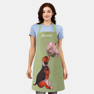Cute Beagle Puppy White Rose Animal Personalized Apron