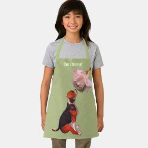 Cute Beagle Puppy White Rose Animal Personalized Apron