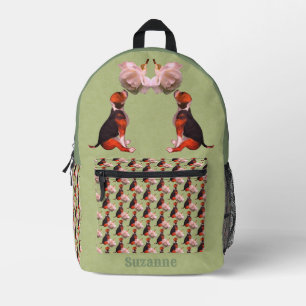 Cute Beagle Puppy White Rose Animal Personalized Printed Backpack