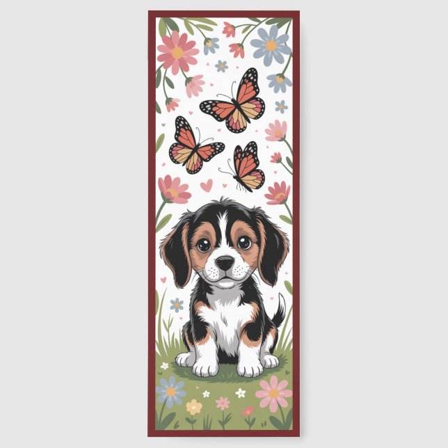 Cute Beagle Puppy With Butterflies Bookmarks (Front)