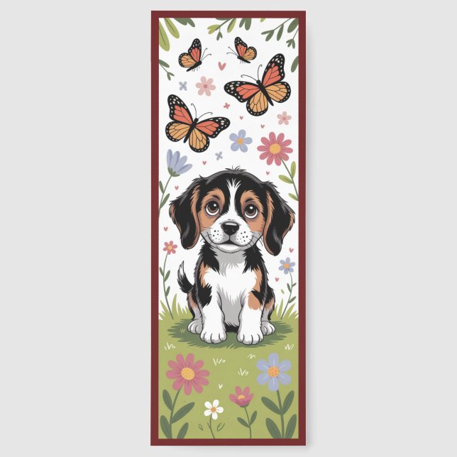 Cute Beagle Puppy With Butterflies Bookmarks (Front)