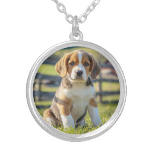Cute Beagle Round Silver Plated Necklace