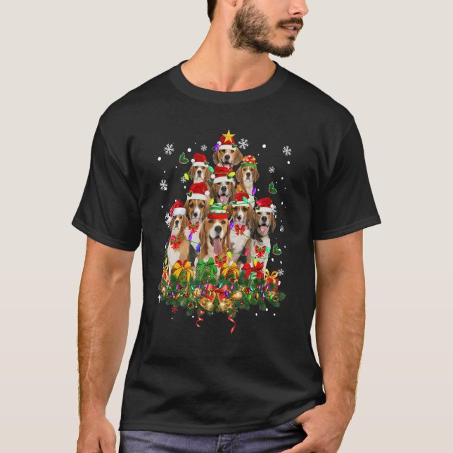 Cute Beagle Santa Dog Christmas Tree Merry Christm T-Shirt (Front)