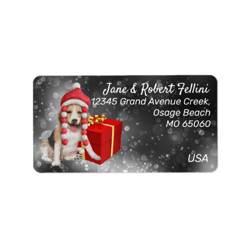 Cute Beagle Santa hat red giftbox festive custom Label
