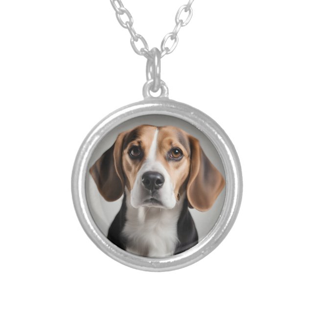 Cute Beagle Silver Plated Necklace (Front)
