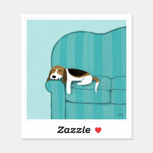 Cute Beagle Sleeping on Couch  Fun Dog Lovers Sticker