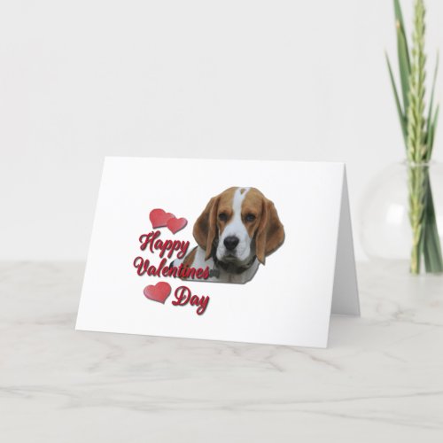 Cute Beagle Tri Colored  Happy Valentines Day  Holiday Card
