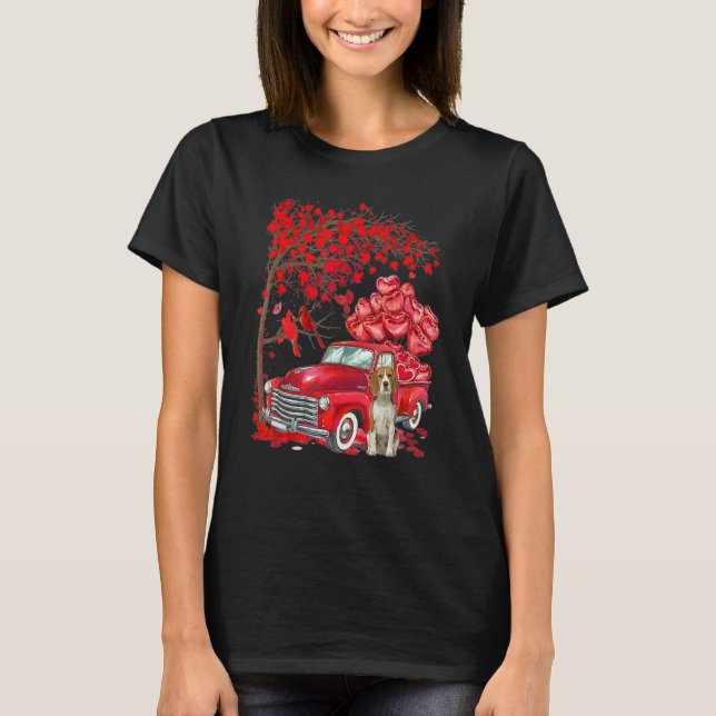 Cute Beagle Valentine Tree - Dogs Hearts Tree Truc T-Shirt (Front)