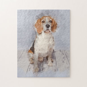 Cute Beagle Watercolor Portrait Jigsaw Puzzle