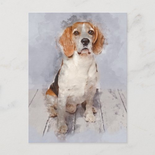 Cute Beagle Watercolor Portrait Postcard